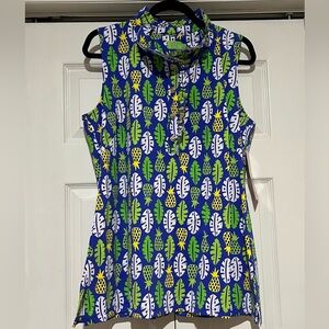 💙💛 🆕 NWT Katherine Way Pineapple Leaf Print Sleeveless Tunic XL